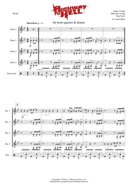 Free Sheet Music Highway To Hell Horn Quartet