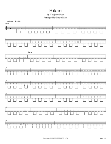 Hikari Radwimps Bass Tab Sheet Music