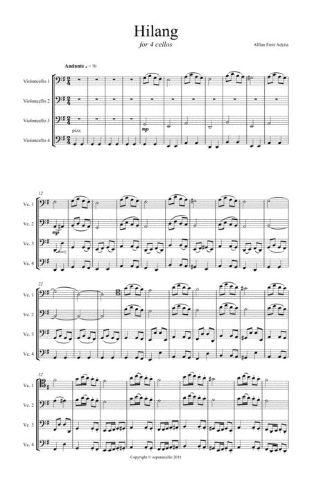 Free Sheet Music Hilang For 4 Cellos