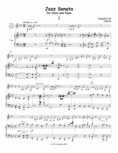 Hill Douglas Jazz Sonata For Horn And Piano Sheet Music