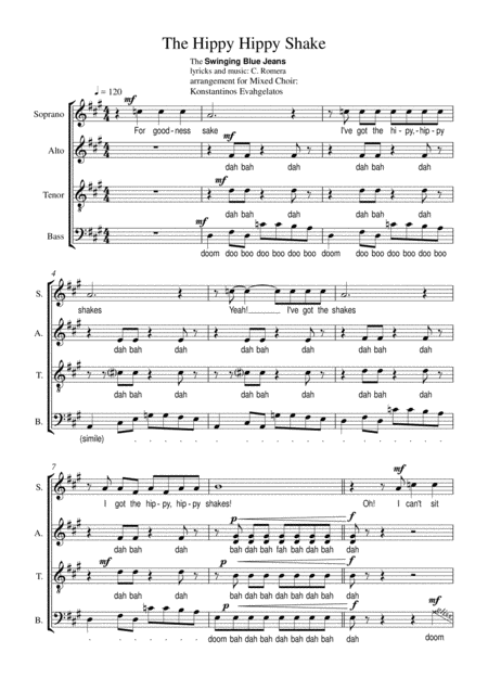 Free Sheet Music Hippy Hippy Shake Satb A Cappella