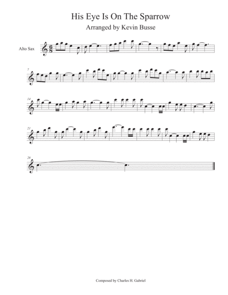 Free Sheet Music His Eye Is On The Sparrow Easy Key Of C Alto Sax