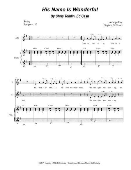 Free Sheet Music His Name Is Wonderful For 2 Part Choir Sa