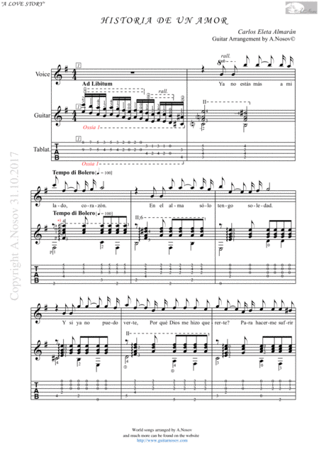 Historia De Un Amor Sheet Music For Vocals And Guitar Sheet Music