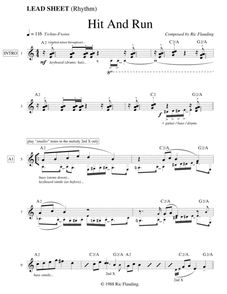 Free Sheet Music Hit And Run Lead Sheet