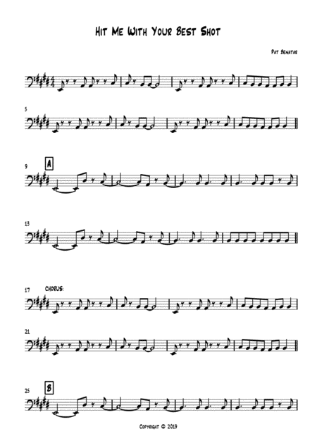 Free Sheet Music Hit Me With Your Best Shot Bassline