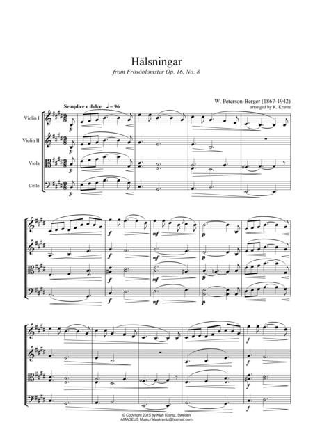 Hlsningar For String Quartet Sheet Music