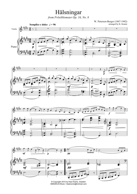 Hlsningar For Violin And Piano Sheet Music