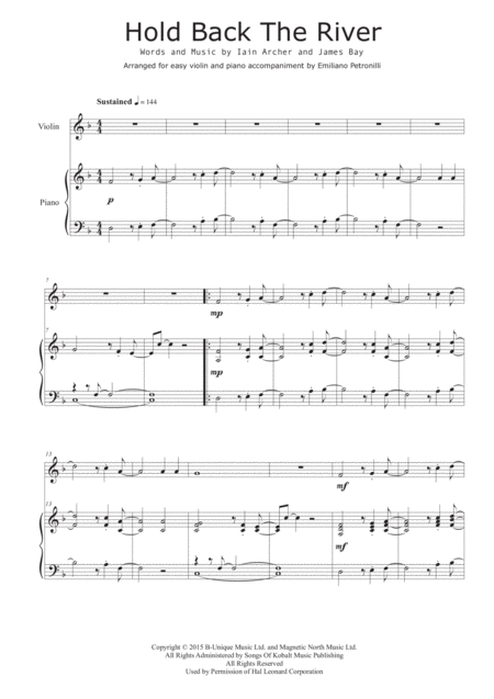 Free Sheet Music Hold Back The River Violin And Piano Accompaniment