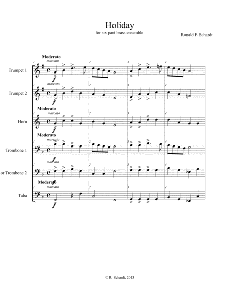 Free Sheet Music Holiday For Brass Sextet