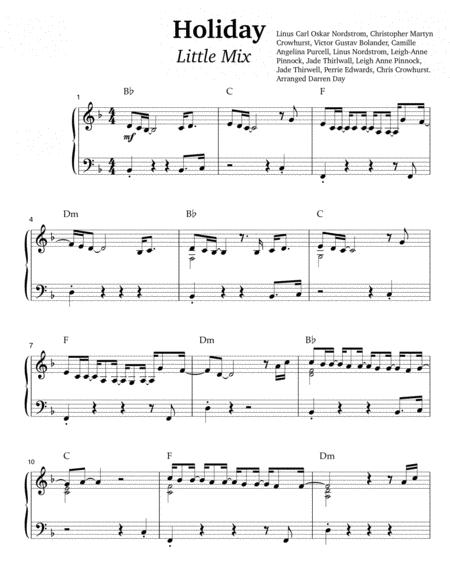 Holiday Little Mix Arranged For Piano Sheet Music