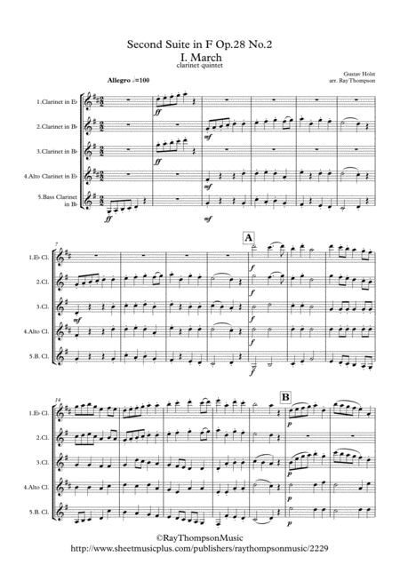 Holst 2nd Suite In F Op 28 No 2 Complete All 4 Mvts Clarinet Quintet Sheet Music