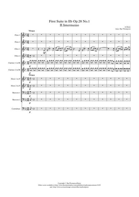 Free Sheet Music Holst First Suite In Eb Op 28 No 1 Mvt Ii Intermezzo Wind Dectet