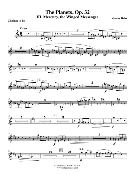 Free Sheet Music Holst The Planets Iii Mercury The Winged Messenger Clarinet In Bb 1 Transposed Part Op 32