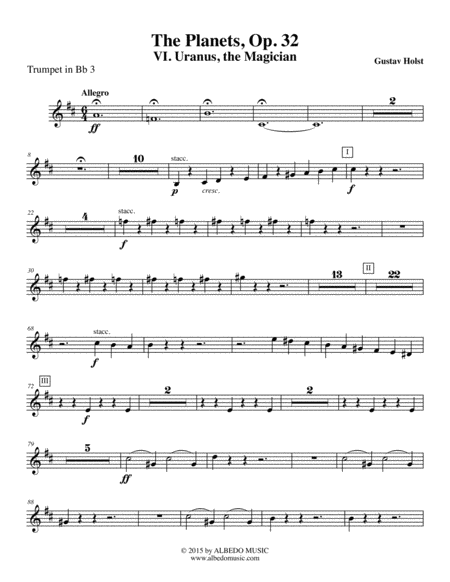 Free Sheet Music Holst The Planets Vi Uranus The Magician Trumpet In Bb 3 Transposed Part Op 32