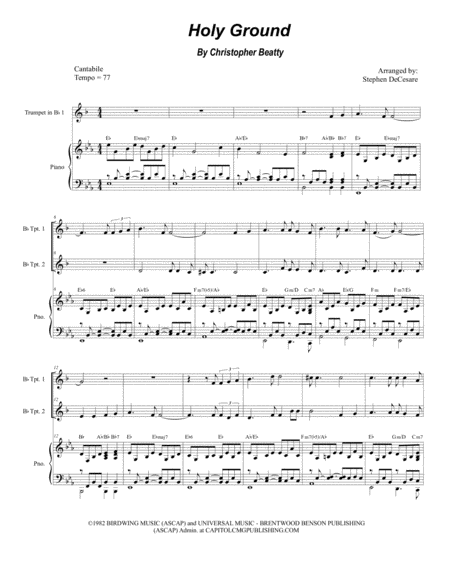 Free Sheet Music Holy Ground Duet For Bb Trumpet