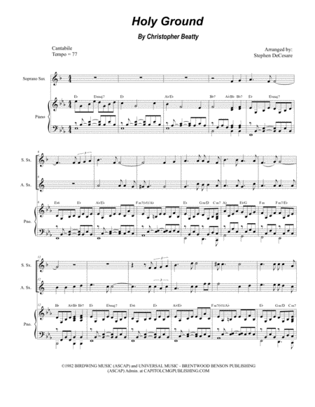 Holy Ground Duet For Soprano And Alto Saxophone Sheet Music