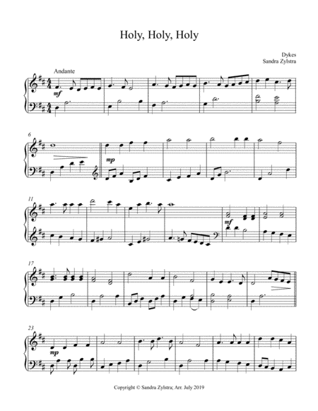 Holy Holy Holy Early Intermediate Piano Solo Sheet Music