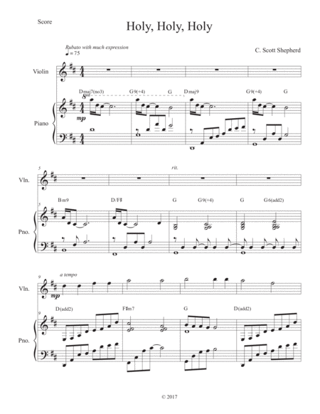 Free Sheet Music Holy Holy Holy Solo Violin And Piano