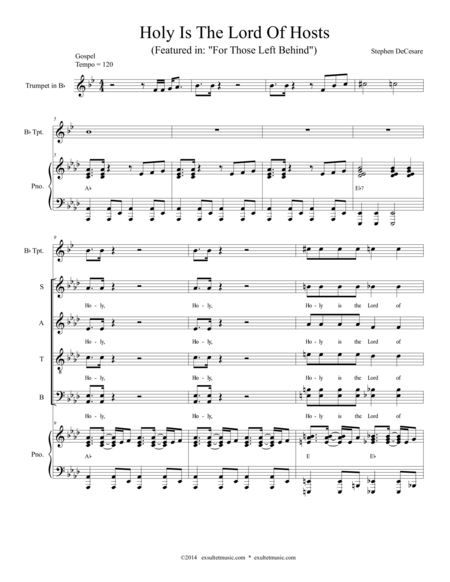 Free Sheet Music Holy Is The Lord Of Hosts