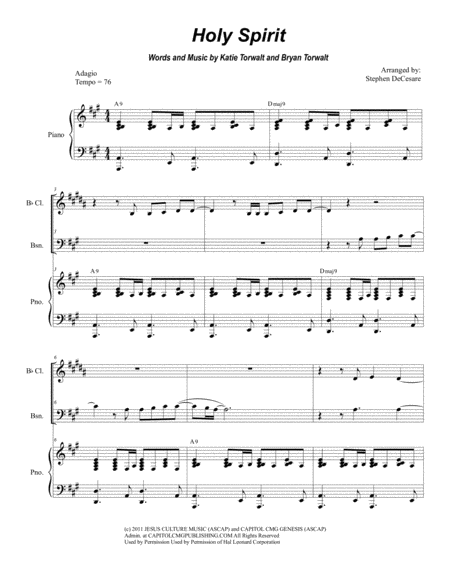 Holy Spirit For Woodwind Quartet Sheet Music