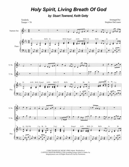 Free Sheet Music Holy Spirit Living Breath Of God Duet For Soprano And Tenor Saxophone