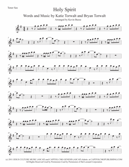 Free Sheet Music Holy Spirit Tenor Sax