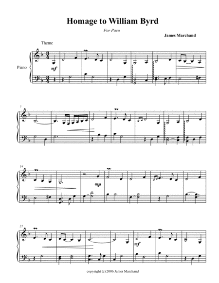 Homage To Byrd For The Left Hand Alone Sheet Music