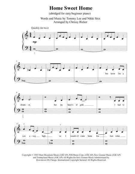 Free Sheet Music Home Sweet Home Easy Beginner Piano Abridged