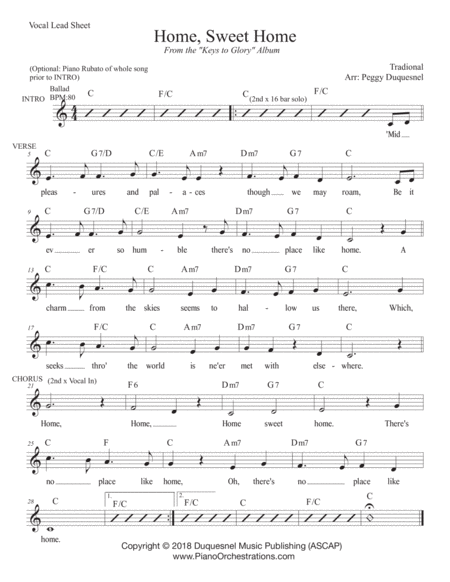 Home Sweet Home Vocal C Sheet Music