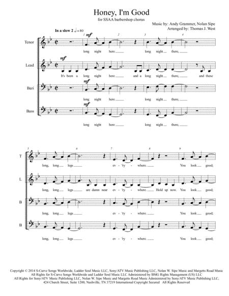 Free Sheet Music Honey I M Good Ssaa Barbershop