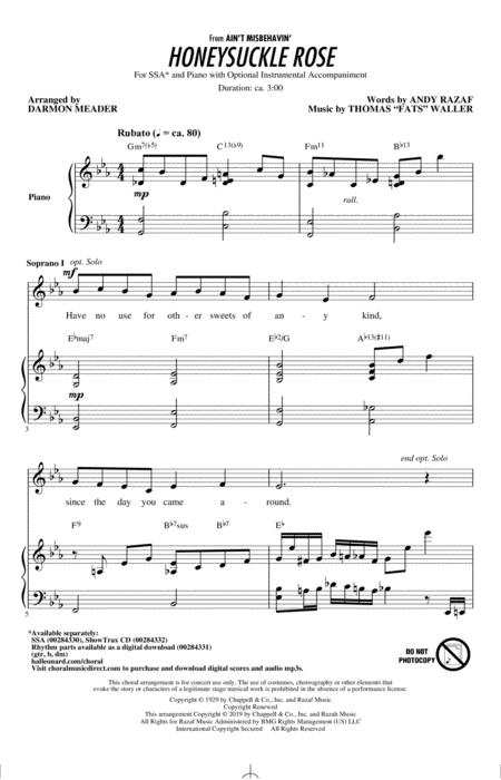 Honeysuckle Rose Arr Darmon Meader Sheet Music