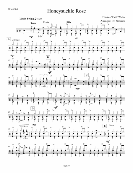 Free Sheet Music Honeysuckle Rose Strings Drum Set