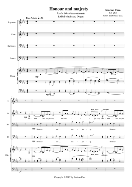 Honour And Majesty Introit Psalm 96 V 6 For Sabrb Choir And Organ Sheet Music