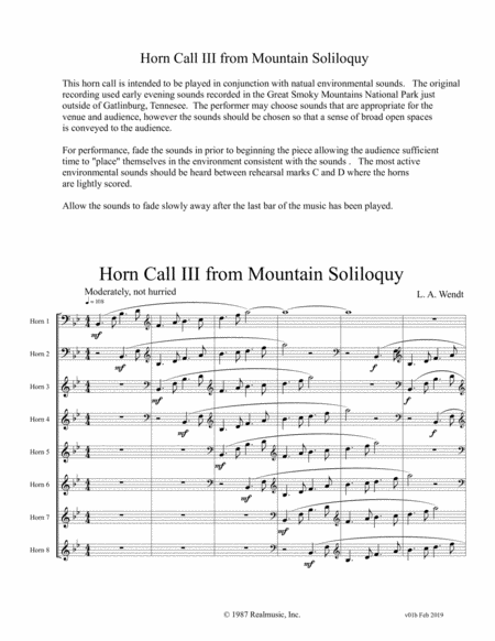 Free Sheet Music Horn Call Iii From Mountain Soliloquy Horn Octet