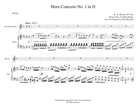 Free Sheet Music Horn Concerto No 1 In D