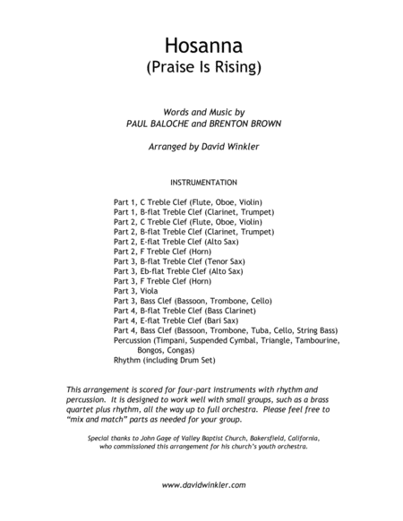 Free Sheet Music Hosanna Praise Is Rising