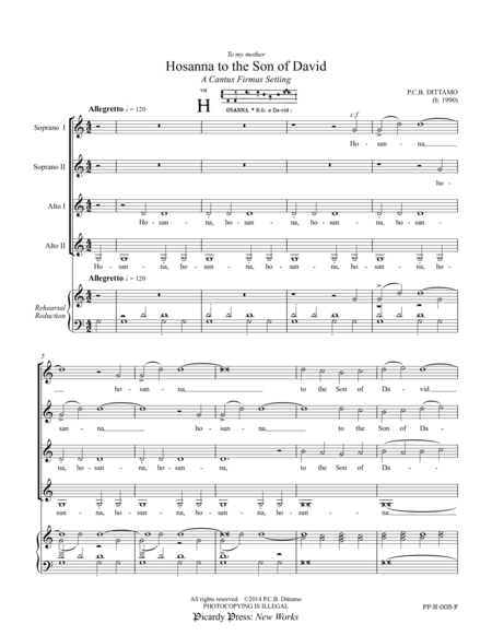 Hosanna To The Son Of David Ssaa Sheet Music