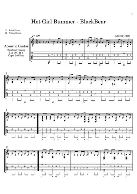 Hot Girl Bummer Blackbear Acoustic Fingerstyle Guitar Tab Sheet Music