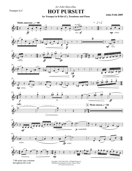 Hot Pursuit For Trumpet Trombone And Piano Sheet Music