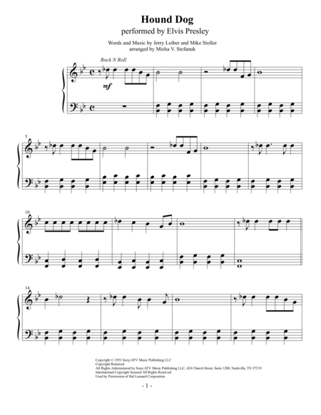 Hound Dog Easy Piano Sheet Music