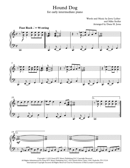 Hound Dog For Early Intermediate Piano Sheet Music