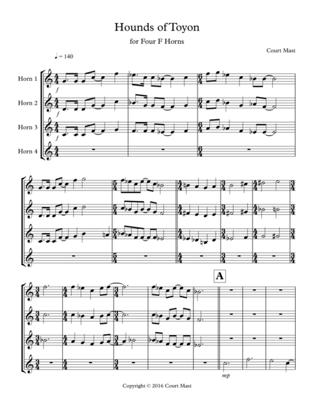 Hounds Of Toyon For 4 F Horns Sheet Music