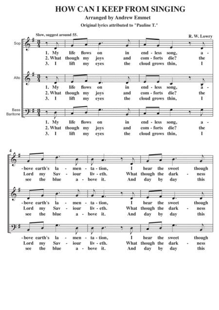 Free Sheet Music How Can I Keep From Singing A Cappella Sab Original Lyrics