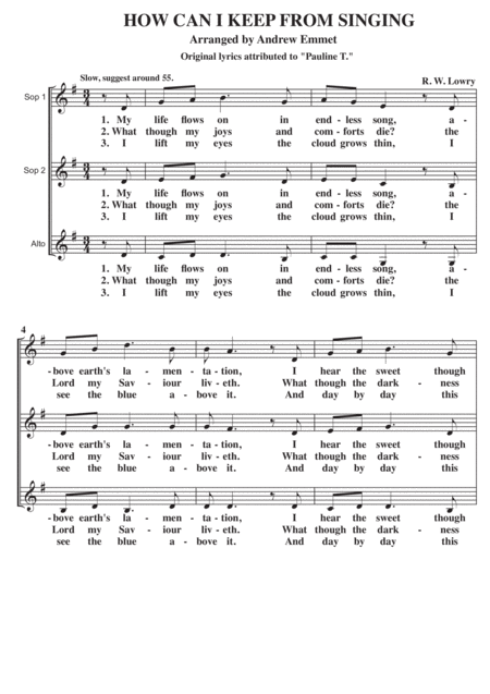 Free Sheet Music How Can I Keep From Singing A Cappella Ssa Original Lyrics