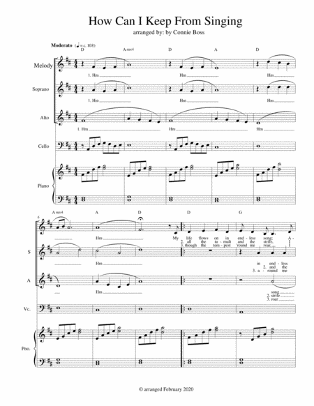 Free Sheet Music How Can I Keep From Singing Cello Trio And Piano