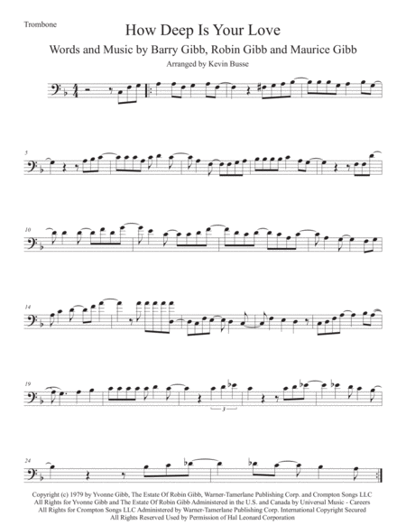 How Deep Is Your Love Trombone Sheet Music