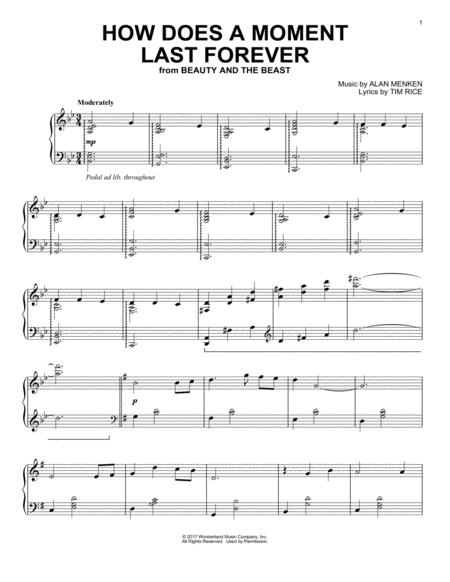 Free Sheet Music How Does A Moment Last Forever From Beauty And The Beast