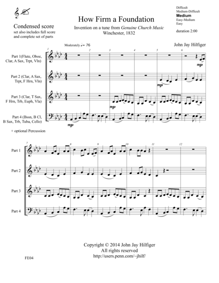 How Firm A Foundation Invention On A Tune From Genuine Church Music Winchester 1832 Sheet Music