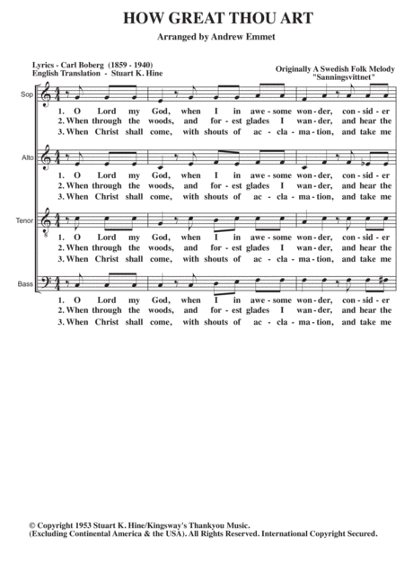 Free Sheet Music How Great Thou Art A Cappella